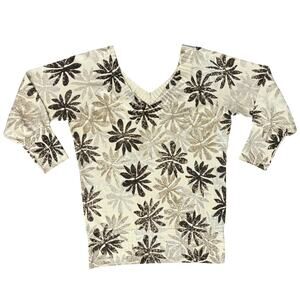 Sigrid Olsen Brown Tan Floral Earthy Silk Blend V-Neck Light Sweater Size L